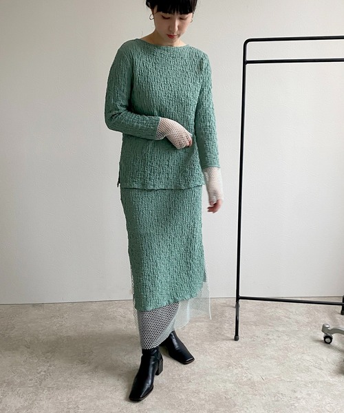 LHELBIE(レルビエ)の「メッシュレイヤードシャーリングスカート(スカート・レディース・ライトグリーン/アイボリー/ブラック・M)」の21枚目の写真