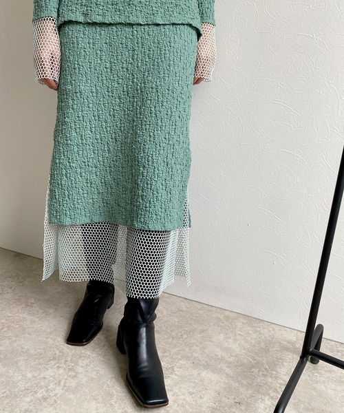 LHELBIE(レルビエ)の「メッシュレイヤードシャーリングスカート(スカート・レディース・ライトグリーン/アイボリー/ブラック・M)」の10枚目の写真