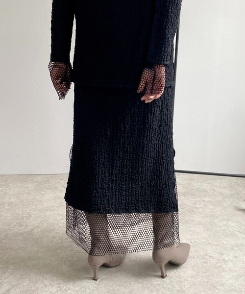 LHELBIE(レルビエ)の「メッシュレイヤードシャーリングスカート(スカート・レディース・ライトグリーン/アイボリー/ブラック・M)」の11枚目の写真