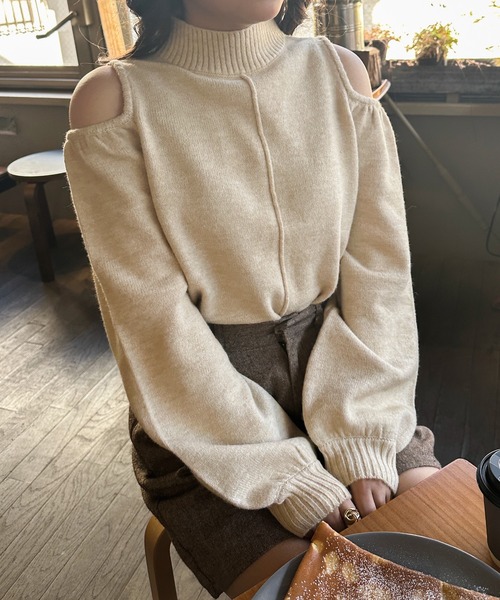 Ambre Ciel（アンブルシエル）の「肩開きモチモチニット／【WEB/EC限定商品】（ニット/セーター・レディース・アイボリー/モカ/ベージュ・FREE）」の6枚目の写真