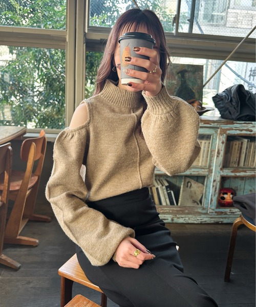 Ambre Ciel（アンブルシエル）の「肩開きモチモチニット／【WEB/EC限定商品】（ニット/セーター・レディース・アイボリー/モカ/ベージュ・FREE）」の5枚目の写真