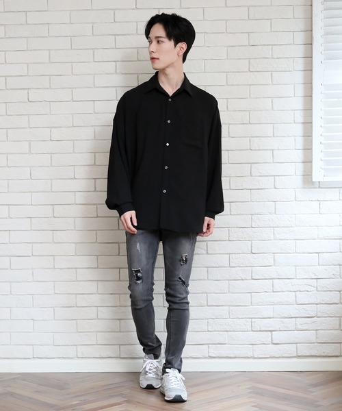 TopIsm（トップイズム）の「オーバーサイズ ドロップショルダー とろみドレープシャツ（シャツ/ブラウス・メンズ・グレイッシュブルー/ホワイト/ダークグリーン/ブラック・M/LL/L）」の19枚目の写真