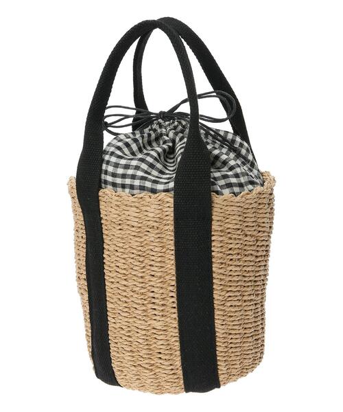 Samansa Mos2（サマンサ モスモス）の「ギンガム巾着カゴバッグ（ハンドバッグ・レディース・ブラック/オフホワイト・ﾌﾘ-）」の10枚目の写真