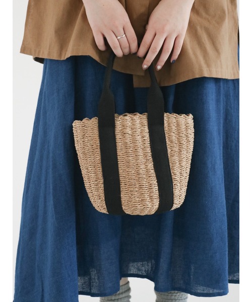 Samansa Mos2（サマンサ モスモス）の「ギンガム巾着カゴバッグ（ハンドバッグ・レディース・ブラック/オフホワイト・ﾌﾘ-）」の2枚目の写真