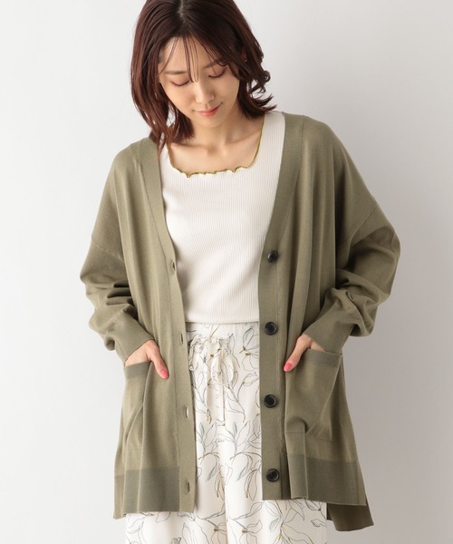 GLOBAL WORK(グローバルワーク)の「洗えるサラサラカーディガン長袖/163500(カーディガン/ボレロ・レディース・コーラル/ベージュ/ブラック/カーキ/グリーン/アイボリー・LARGE/MEDIUM)」の5枚目の写真