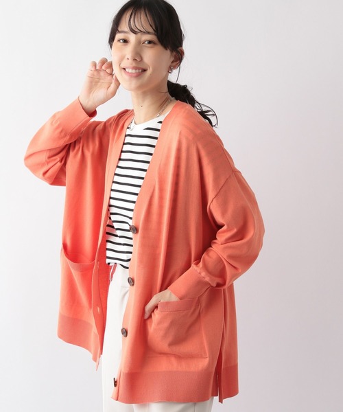 GLOBAL WORK(グローバルワーク)の「洗えるサラサラカーディガン長袖/163500(カーディガン/ボレロ・レディース・コーラル/ベージュ/ブラック/カーキ/グリーン/アイボリー・LARGE/MEDIUM)」の1枚目の写真