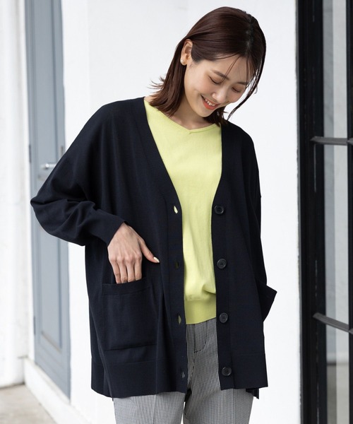ブラック プリーツカーディガン 長袖 Embroidery Cardiganシワになりにくい編組織で作られたカーディガン