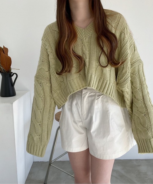 Nana(ナナ)（ナナ）の「Vネックショートケーブルニット（ニット