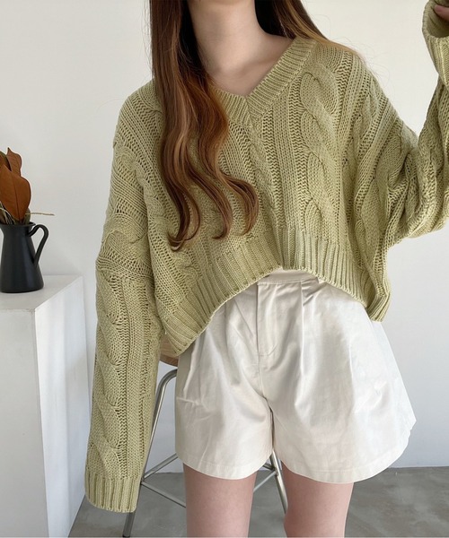 Nana(ナナ)（ナナ）の「Vネックショートケーブルニット（ニット