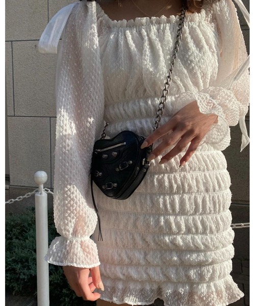 epine（エピヌ）の「ribbon waffle chiffon gather onepiece