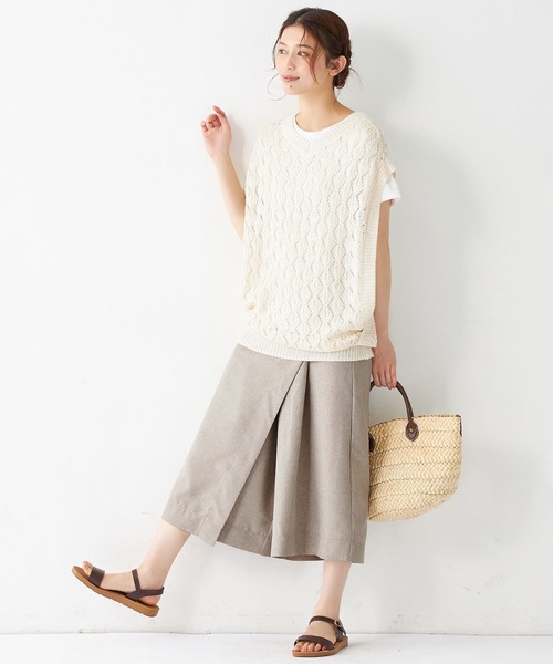 Viola e Viola(ヴィオラエヴィオラ)の「麻調ラップ風ガウチョパンツ(その他パンツ・レディース・スミクロ/グレイッシュベージュ・M/L/LL/3L)」の4枚目の写真