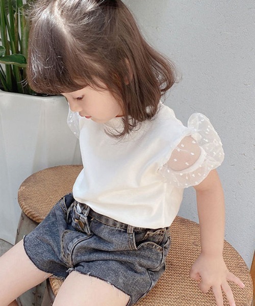 Tickle（ティックル）の「ドットシアースリーブトップス（Tシャツ/カットソー・キッズ・ホワイト/ブラック・90/100/120/110/130）」の2枚目の写真