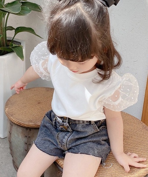 Tickle（ティックル）の「ドットシアースリーブトップス（Tシャツ/カットソー・キッズ・ホワイト/ブラック・90/100/120/110/130）」の4枚目の写真