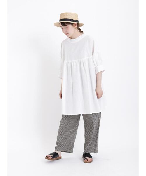 Samansa Mos2（サマンサ モスモス）の「前後2WAY切替えギャザー七分袖チュニック（チュニック・レディース・ブラック/オフホワイト/イエロー・F）」の12枚目の写真