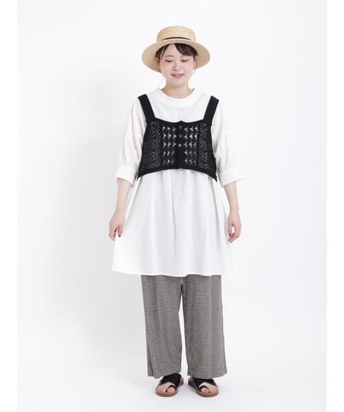 Samansa Mos2（サマンサ モスモス）の「前後2WAY切替えギャザー七分袖チュニック（チュニック・レディース・ブラック/オフホワイト/イエロー・F）」の13枚目の写真