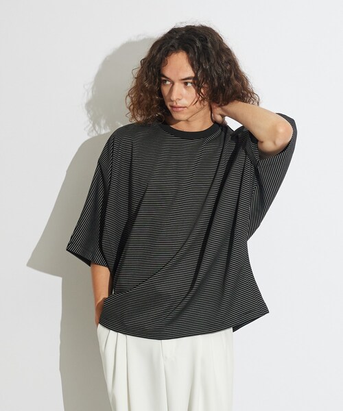 tk.TAKEO KIKUCHI（ティーケータケオキクチ）の「◆ポンチボーダー ムササビドルマンカットソー（Tシャツ/カットソー・メンズ・ブラック系2/ネイビー系2・88）」の2枚目の写真