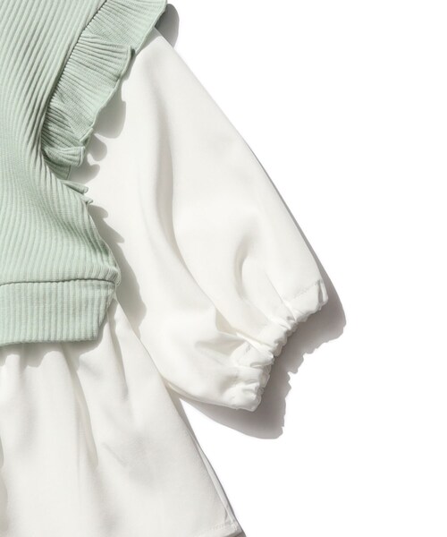 SHOO・LA・RUE（シューラルー）の「◆【110-140cm】フリルベストドッキングプルオーバー（Tシャツ/カットソー・キッズ・ライトグリーン/ブラック・14/13/12/11）」の6枚目の写真