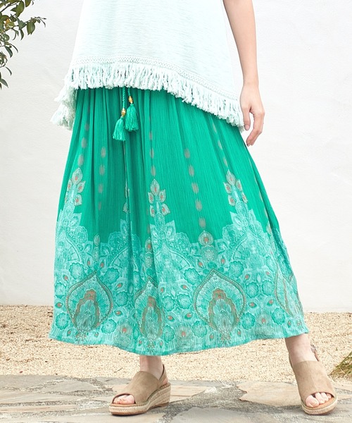 チャイハネ（チャイハネ）の「【チャイハネ】ジュピラロングスカート（スカート・レディース・オレンジ/ホワイト/パープル/ターコイズブルー/ブラック/イエロー/グリーン/ピンク・FREE）」の4枚目の写真