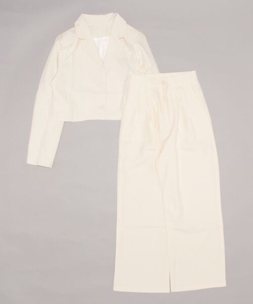 セール】【2点SET】ショート丈ジャケット+タックストレートパンツ