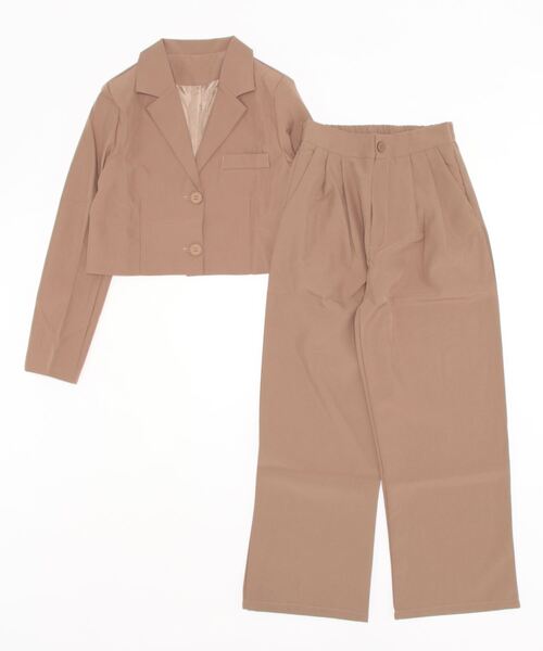 セール】【2点SET】ショート丈ジャケット+タックストレートパンツ