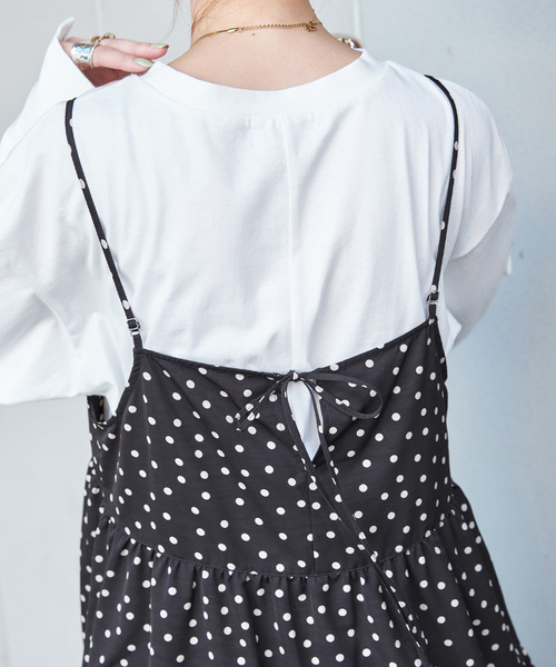 B.C STOCK ブラック ドット柄 キャミワンピース ロング丈 B.C STOCK（ベーセーストック）の「ドット無地プリントキャミ