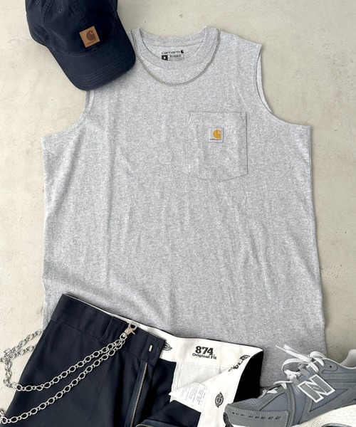 Carhartt(カーハート)の「Carhartt(カーハート)/ポケ付きタンクトップ USA規格 ルーズフィット ヘビーウェイト 6.4Oz オーバーサイズ コットン100%/Loose Fit Heavyweight Sleeveless Pocket T-Shirt(タンクトップ・メンズ・ブラック/グレー/ネイビー・M/S/L/XL)」の5枚目の写真