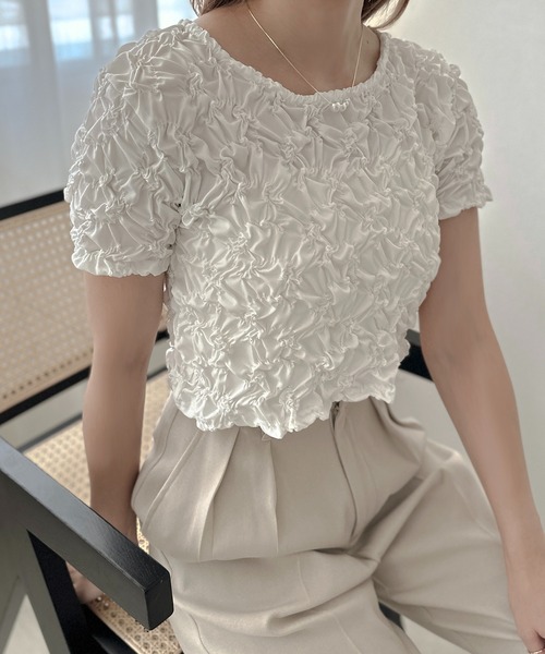 apres jour clair(アプレジュールクレア)の「【apres jour clair】クシュクシュトップス【ZOZOTOWN限定アイテム】(Tシャツ/カットソー・レディース・オフホワイト/ブラック・X-LARGE/フリー)」の10枚目の写真