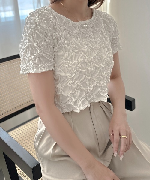 apres jour clair(アプレジュールクレア)の「【apres jour clair】クシュクシュトップス【ZOZOTOWN限定アイテム】(Tシャツ/カットソー・レディース・オフホワイト/ブラック・X-LARGE/フリー)」の11枚目の写真