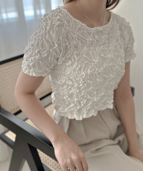 apres jour clair(アプレジュールクレア)の「【apres jour clair】クシュクシュトップス【ZOZOTOWN限定アイテム】(Tシャツ/カットソー・レディース・オフホワイト/ブラック・X-LARGE/フリー)」の12枚目の写真