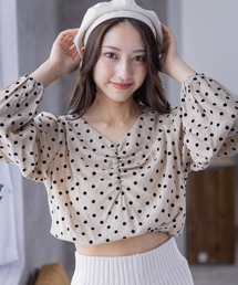 フロントギャザーフロッキードットブラウス[ウィッシュコア ガーリー ドット柄]≪SS新作≫