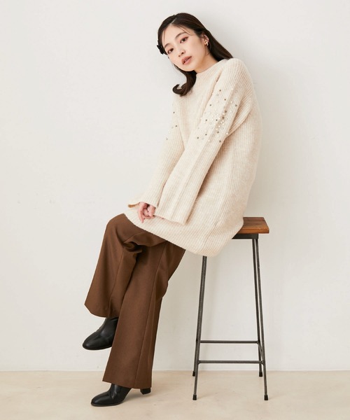 VIS（ビス）の「パール＆ビーズアクセントスリーブミニ丈ニットワンピース（ワンピース・レディース・チャコールグレー/ライトグリーン/ホワイト系その他5/レッド・FREE）」の10枚目の写真