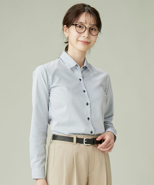 TOKYO SHIRTS(トウキョウシャツ)の「形態安定ノーアイロン レギュラー 長袖ビジネスワイシャツ(ビジネスシャツ・レディース・ブルー・M/LL/XL/L/S)」の1枚目の写真