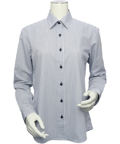 TOKYO SHIRTS(トウキョウシャツ)の「形態安定ノーアイロン レギュラー 長袖ビジネスワイシャツ(ビジネスシャツ・レディース・ブルー・M/LL/XL/L/S)」の2枚目の写真