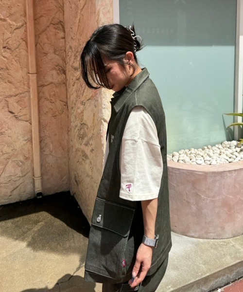 MEMORY】カラーデニム ワイド ベスト / Colored denim wide vest
