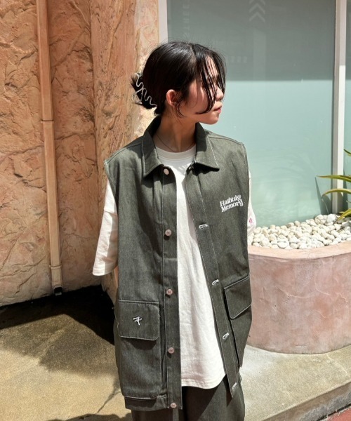 MEMORY】カラーデニム ワイド ベスト / Colored denim wide vest