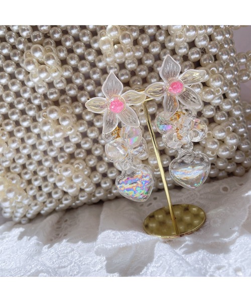 tone(トーン)の「【Mermaid Pink】クリアフラワーハートウォーターピアス(MA)(ピアス(両耳用)・レディース・イエロー/ピンク/ブルー/レッド/ホワイト/グリーン/パープル・FREE)」の6枚目の写真