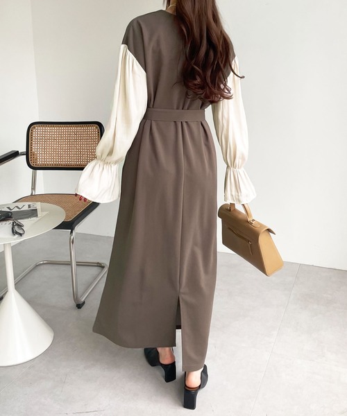 GeeRA（ジーラ）の「袖ドッキングキャンディースリーブキーネックワンピース（ワンピース・レディース・ブラック/モカ/ベージュ・LARGE/SMALL/MEDIUM/X-LARGE）」の15枚目の写真