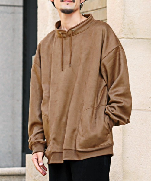 LUXSTYLE(ラグスタイル)の「裏起毛ボンディングスエードスウェット(スウェット・メンズ・ブラウン/アイボリー/チャコール・L/M)」の1枚目の写真