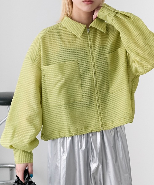 forksy.（フォルクシー）の「【forksy.】シアーチェックジップクロップドシャツ（シャツ/ブラウス・レディース・アイボリー/ブラック/ライム・FREE）」の3枚目の写真