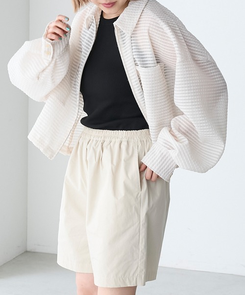 forksy.（フォルクシー）の「【forksy.】シアーチェックジップクロップドシャツ（シャツ/ブラウス・レディース・アイボリー/ブラック/ライム・FREE）」の2枚目の写真