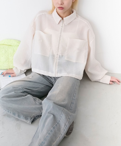 forksy.（フォルクシー）の「【forksy.】シアーチェックジップクロップドシャツ（シャツ/ブラウス・レディース・アイボリー/ブラック/ライム・FREE）」の13枚目の写真