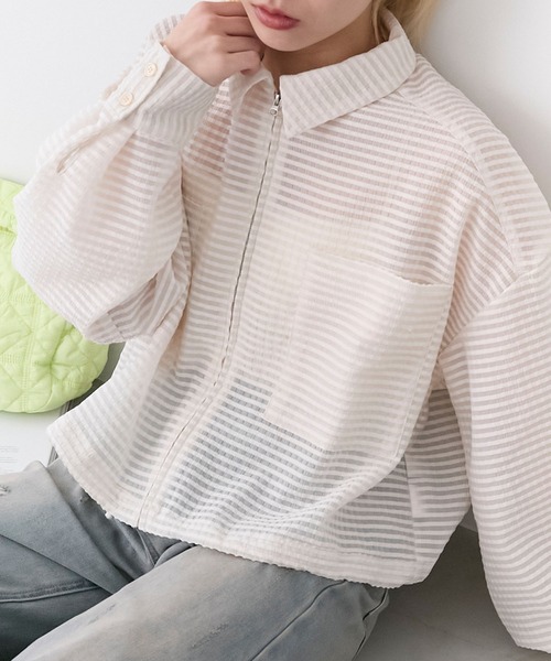 forksy.（フォルクシー）の「【forksy.】シアーチェックジップクロップドシャツ（シャツ/ブラウス・レディース・アイボリー/ブラック/ライム・FREE）」の6枚目の写真