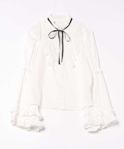 Jamie エーエヌケー（ジェイミーエーエヌケー）の「タックフリル姫袖ブラウス（シャツ/ブラウス・レディース・ホワイト/ブラック・M）」の4枚目の写真