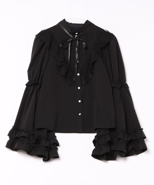 Jamie エーエヌケー（ジェイミーエーエヌケー）の「タックフリル姫袖ブラウス（シャツ/ブラウス・レディース・ホワイト/ブラック・M）」の5枚目の写真