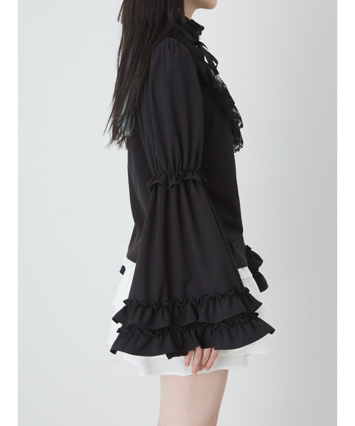 Jamie エーエヌケー（ジェイミーエーエヌケー）の「タックフリル姫袖ブラウス（シャツ/ブラウス・レディース・ホワイト/ブラック・M）」の10枚目の写真