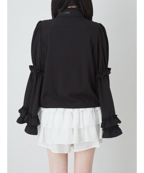 Jamie エーエヌケー（ジェイミーエーエヌケー）の「タックフリル姫袖ブラウス（シャツ/ブラウス・レディース・ホワイト/ブラック・M）」の9枚目の写真