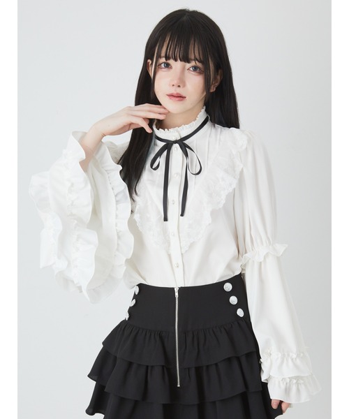 Jamie エーエヌケー（ジェイミーエーエヌケー）の「タックフリル姫袖ブラウス（シャツ/ブラウス・レディース・ホワイト/ブラック・M）」の14枚目の写真