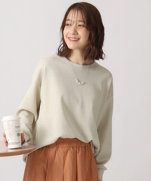DRESKIP（ドレスキップ）の「◆【体型カバー】女性らしい雰囲気に ラメ裏毛コクーントップス（Tシャツ/カットソー・レディース・ブラック/グレー/アイボリー/ピンク系・02/03/04）」の2枚目の写真