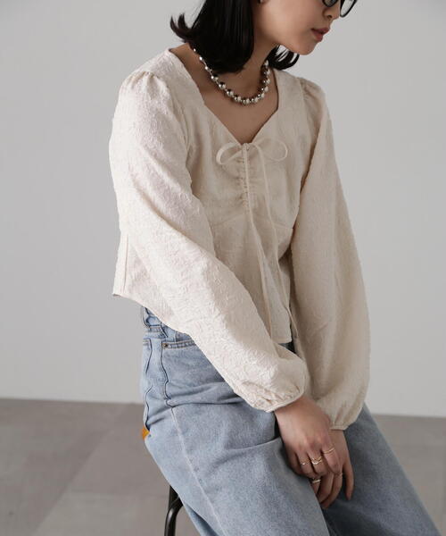 FREE'S MART（フリーズマート）の「フロントリボンシャーリングブラウス（シャツ/ブラウス・レディース・オレンジ/ブラック/ホワイト・FREE）」の2枚目の写真