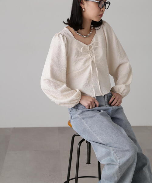 FREE'S MART（フリーズマート）の「フロントリボンシャーリングブラウス（シャツ/ブラウス・レディース・オレンジ/ブラック/ホワイト・FREE）」の6枚目の写真